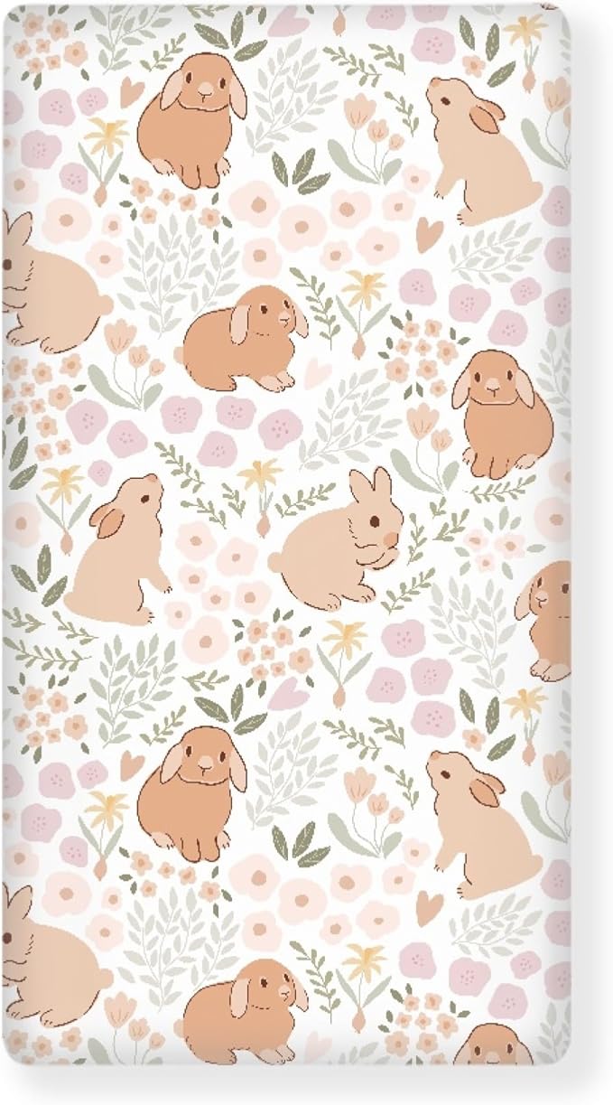 Rabbit Floral Fitted Crib Sheet Flower Animal Baby Crib Sheet Fit Standard Crib and Toddler Mattress,Crib Mattress Sheets for Boys Girls 28"x52"