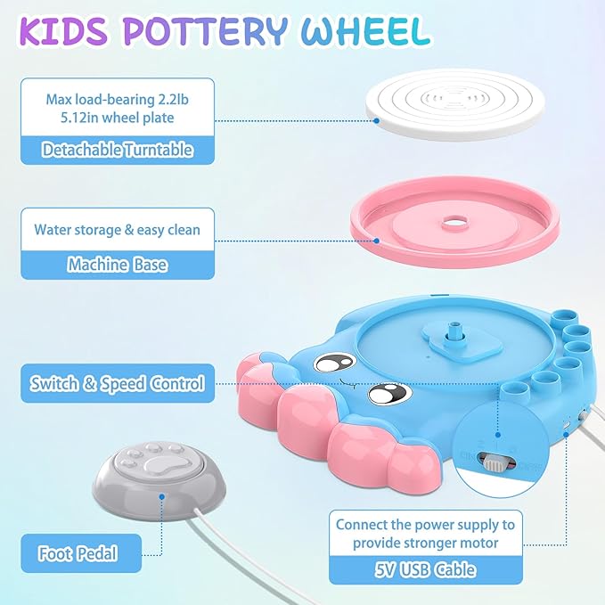 Aujazyble Pottery Wheel for Kids, Complete Pottery DIY Art & Craft Kit Toy, Arts and Crafts for Kids Ages 8-12, Girls Boy Toys Birthday Halloween Christmas Gift for Kid Ages 6 7 8 9 10 11 12+, Blue