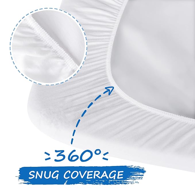 Travel Crib Sheets Cotton for Guava Lotus, Dream on Me Travel Crib and 42" X 24" Travel Light Playard Mattress, Soft & Breathable Waterproof Fitted Sheet 2 Pack, Boys & Girls White