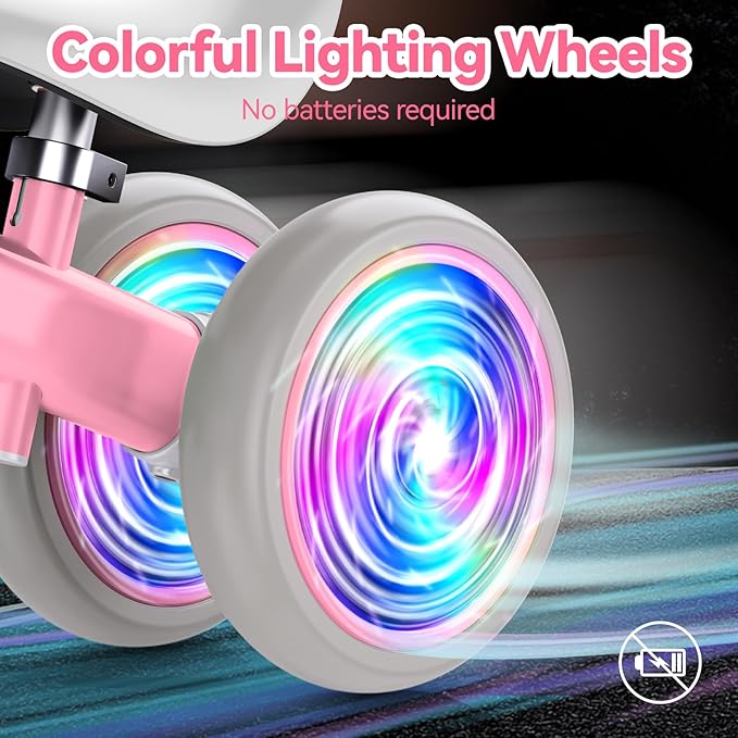 Liberry Light-Up Baby Balance Bike with Adjustable Seat, Toddler First Ride-On Toy for 1-2 Year Old, Girls Birthday Gift