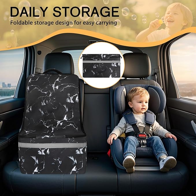 LARIPOP Car Seat Travel Bag for Airplane,Infant Seat Travel Bag with Shoulder Strap,Padded Car Seats Backpack with Reflective Stripes,Large Carseat Carrier Bag Travel Car Seat Cover, Black marble
