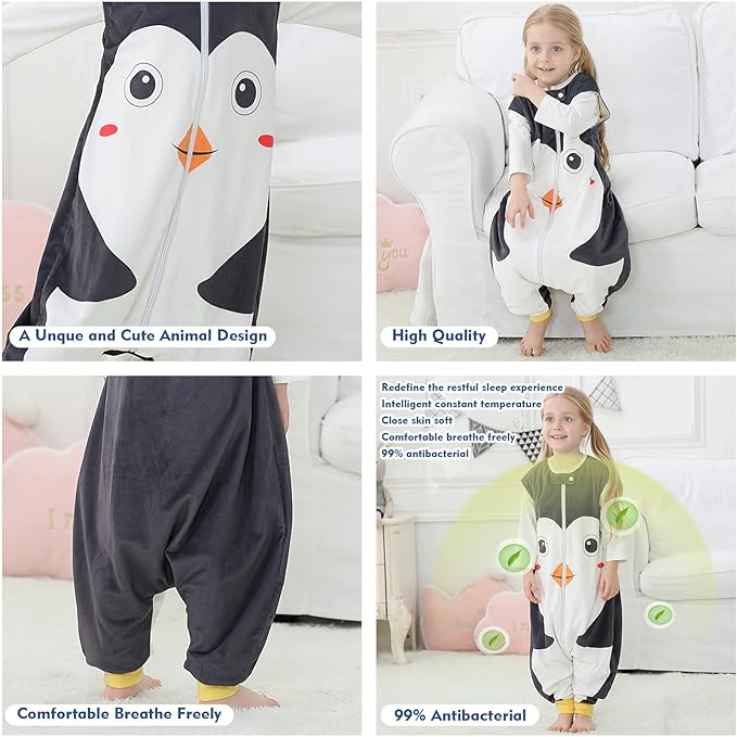 MICHLEY Toddler Sleeping Sack with Feet Newborn Infant Sleeveless Sleeping Bag 2-way Zipper Baby Wearable Blanket for Walkers,Penguin,3-5T