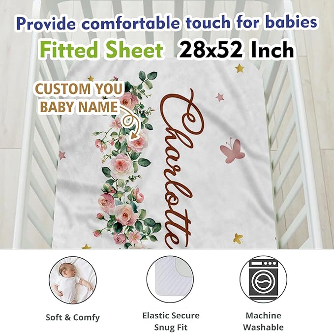 Yellow Lion Theme Personalized Crib Bedding Set - 2 Piece Custom Name Crib Set with Blanket and Crib Sheet for Infant, Crib Set for Newborns Infant, Soft and Cozy