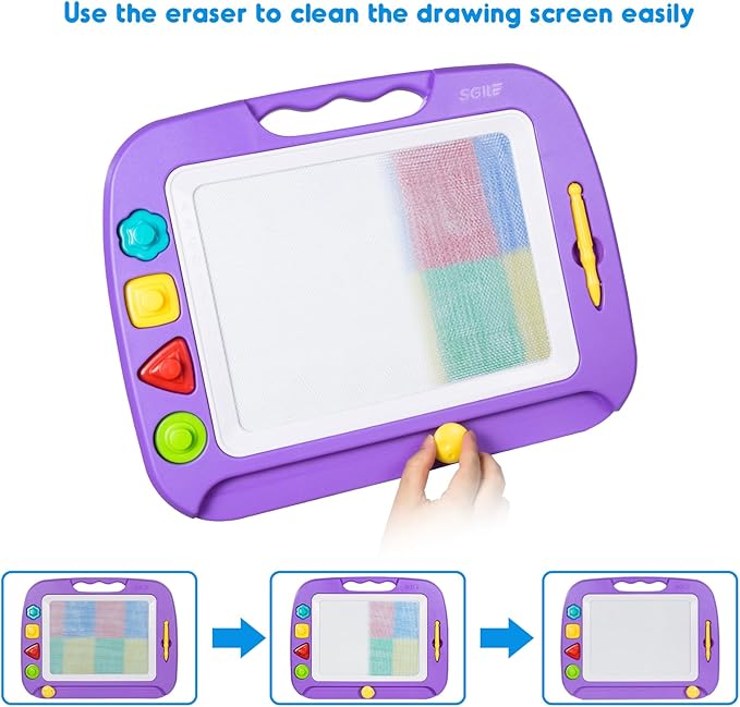 SGILE Large Magnetic Drawing Board for Kids, Toddlers Toys for 1 2 3 4 Year Old, Etch & Sketch Pad with 4 Stamps, Learning and Educational Toys for Boys Girls Gift, 16 ×13 in (42 x 32 CM), Purple