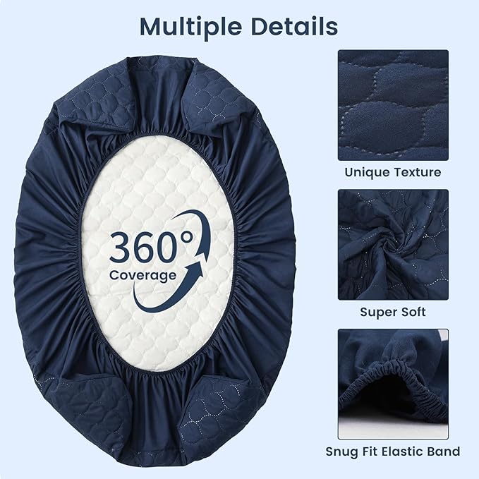 david's kids 2 Pack 38''x25'' Waterproof Mini Crib Mattress Protector, Fitted Pack N Play, Playard and Mini Crib Mattresses, Ultra Soft Breathable Pad Cover for Boys Girls Neutral, Grey & Navy Blue