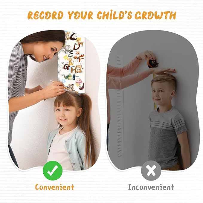 Woodemon Personalized Name Baby Height Growth Chart, Letters Canvas Height Chart for Kids Baby Toddler Boys Girls, Canvas&Wood Growth Chart for Wall Room Nursery Decor, Hanging Rulers