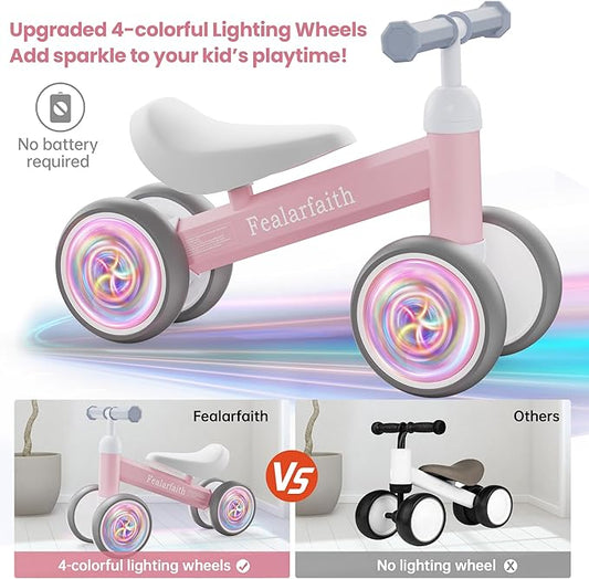 Baby Balance Bike for 1 Year Old Boys Girls, Toddler First Bike with 4 Colorful Lighting Wheels | 12-24 Month Toddler Balance Bike | First Birthday Gifts (Baby Pink)