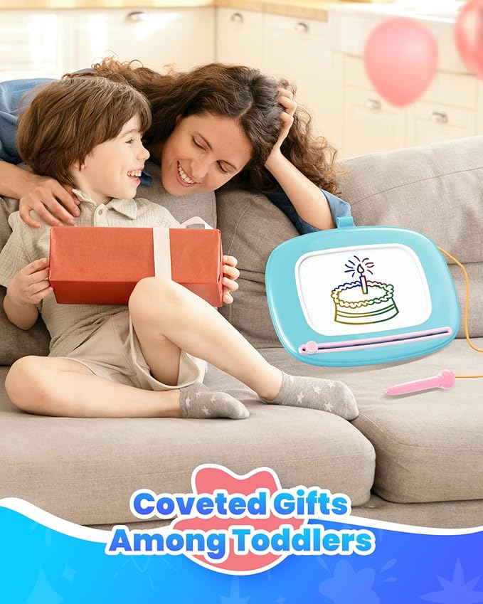 Seimome Magnetic Drawing Board, Toddler Girl Toy for 1-3 Year Old, Doodle Board Pad Learning and Educational Kids Toy for 1 2 3 Year Old Baby Birthday - Mint Blue
