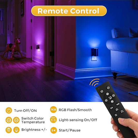 L LOHAS LED Night Light with Remote, Night Lights Plug into Wall, RGB Color Changing Nightlight with Light Sensor, Nightlights for Kids Gifts Halloween Christmas Party Hallway Bedroom Kids Room,1 Pack