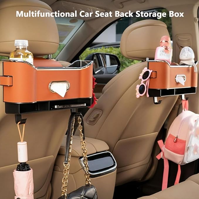 Back Seat Car Organizer,2026 New 4 in 1 Multifunctional Car Back Seat Storage Box with Drink Cup Holder Tissue Box, Car Seat Gap Filler Organizer for Hold Phone,Snacks, Drinks, Handbag (White)