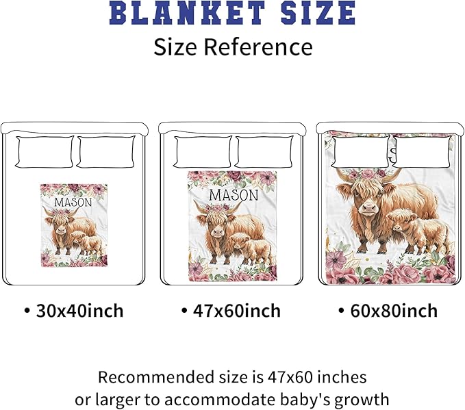 Personalized Crib Bedding Set, Toddler Highland Cow Theme Set with Name, 2 Pcs Baby Crib Set for Infant Baby, Comfort Double Layer Blanket and Crib Sheet, Newborns Gifts for Boys