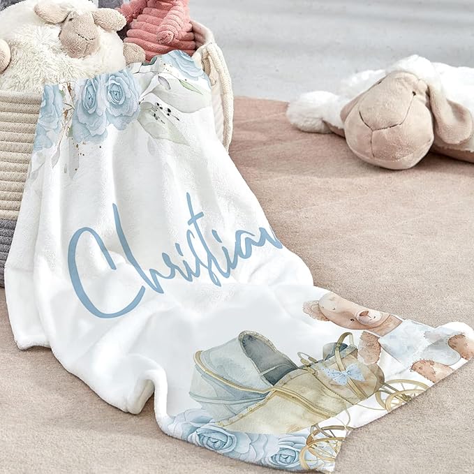 Custom Baby Crib Bedding Set, Personalized Name Bear Doll Theme Crib Set 3 Pcs, Soft Double Layer Blanket, Crib Sheet & Room Rug, Ideal Nursery Decor Gift for Baby Girls Boys