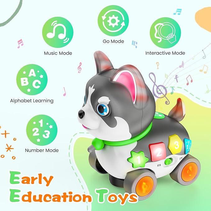 Musical Baby Toys 6-12 Month, Crawling Puppy for 1 Year Old Boy Girl Gift, Infant Educational Learning Toys for Toddlers 1-3, 1st Birthday (Black)
