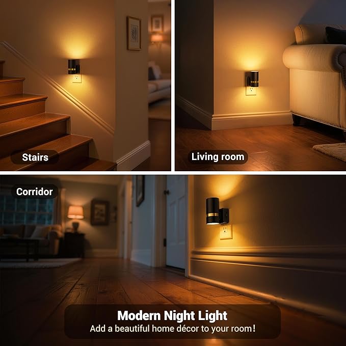 JandCase Night Lights Plug into Wall, Automatic Night Light with Dusk to Dawn, 2 Pack 0-100LM Dimmable Plug in LED Nightlight Amber for Bedroom, Hallway, Stairs