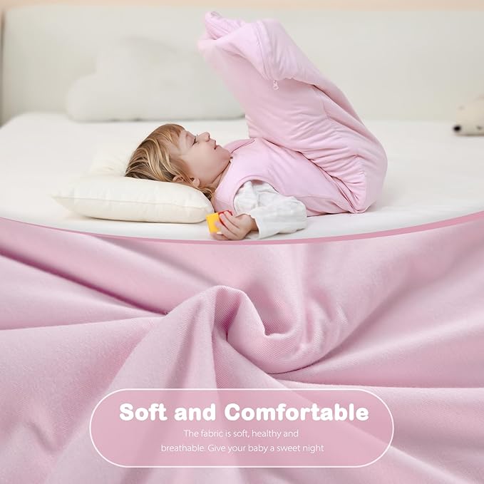 Mosebears Unisex Baby Sleep Sack 1.0 TOG, Supersoft Rayon Made from Bamboo Wearable Blanket with 2-Way Zipper (Blush,6-18 Months)