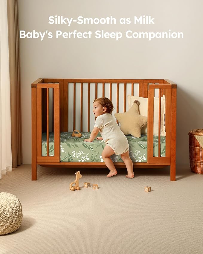 Baby Crib Sheets for Boys Girls, 28x52x8in Fitted Crib Sheet Neutral 3 Pack for Standard Crib and Toddler Mattress, Breathable Soft Microfiber Baby Sheet Green & Brown Fox