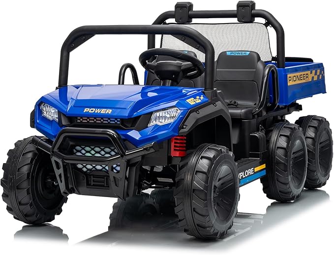 24V 4WD Electric Dump Truck for Kids, 2 Seater Remote Control Ride On Car with Dump Bed, All Terrain Vehicle Toy for Boys & Girls 3-8 Years Old, Blue