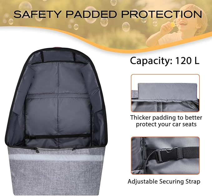LARIPOP Car Seat Travel Bag for Airplane,Infant Seat Travel Bag with Shoulder Strap,Padded Car Seats Backpack with Reflective Stripes,Large Carseat Carrier Bag Travel Car Seat Cover,Grey