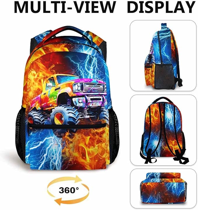 Boys Truck Backpack, Car Backpack for Kids Teens School Kindergarten Primary Middle Senior, 17 Inch Custom Large Capacity Cool Bookbag for School Travel Work