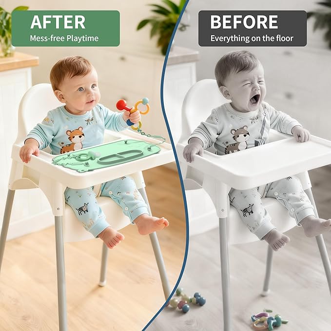 Baby Placemats for Weaning Babies - 2 Silicone Toddler Placemat with 4 Strong Suction Cups & 8 Stretchable Straps | BPA-Free Baby Table Mat for Restaurants, Dining Table & Toddler Mealtime