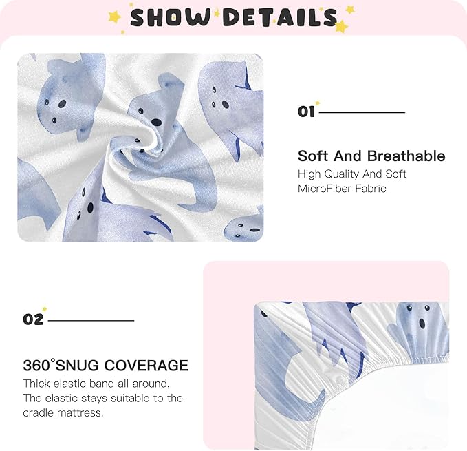 Halloween Fall Blue Ghost Crib Sheets Soft Breathable Fitted Baby Crib Sheets Mattress Cover for Girl Boys, 52" x 28" x 9"