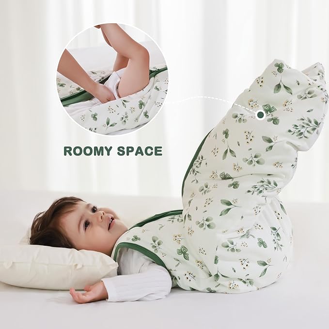 Mosebears Sleep Sack Baby Winter Wearable Blanket with 2-Way Zipper,2.5 TOG Cotton Sleep Sack Unisex(Plant,0-6 Months)