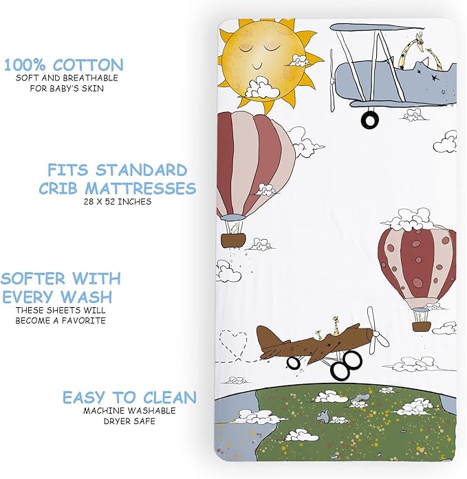 JumpOff Jo - Fitted Crib Sheet, Super Soft 100% Cotton Sheet for Standard Crib Mattresses and Toddler Beds, 28 in. x 52 in., Storytelling Designs - Take Flight