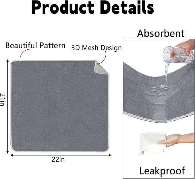 FUMMI 4 Pack Reusable Waterproof Incontinence Bed & Chair Pads, 22” x 21” Extra Heavy Absorbency, Soft Flannel Surface, Non-Slip, Machine Washable for Dogs, Adults & Babies (Solid Grey, 22“ ×21”)