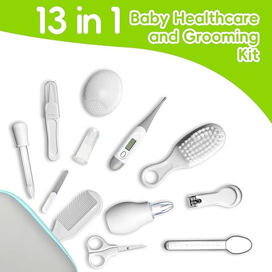 Baby Healthcare and Grooming Kit, Portable Baby Safety Care Set, Baby Essentials kit for Newborn(Grey White 13 in 1)