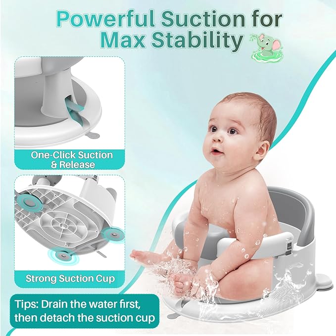Inaya Baby Bath Seat for Babies 6 Months & Up, Non-Slip, Safe and Comfortable Bathub Chair for Sitting-Up, Ideal Open Design – Essential Bath Time Support (Pink)