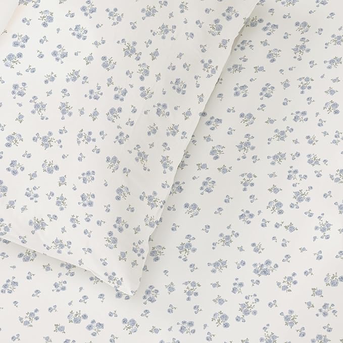 MakeMake Organics Organic Queen Fitted Sheet Set GOTS Certified Organic Cotton Fitted Sheet with Pillowcase Ultra Soft Non Toxic Breathable Hypoallergenic Colorful Neutral (Twin, Mini Roses)