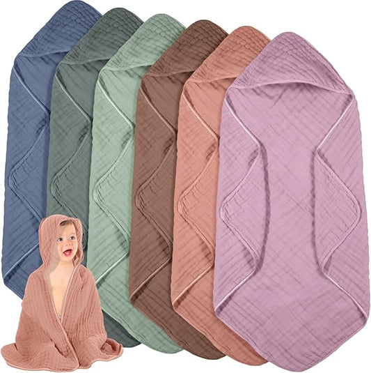 Peryiter 6 Pcs Muslin Hooded Baby Towels, 32x 32'' Cotton Newborn Bath Towel Muslin Infant Baby Blankets Absorbent Unisex Christmas Registry Gift Essentials for Girls Boys (Green and Pink Series)