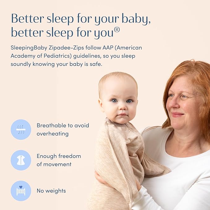 SleepingBaby Zipadee-Zip Transition Swaddle - Cozy Baby Swaddling Blanket with Zipper Convenience - Roomy Wearable Blanket for Easy Diaper Changes - 4-8 Month - Balanced Beige Heather