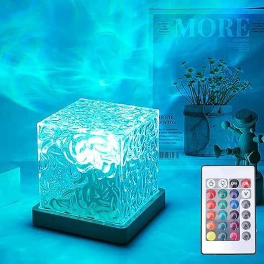 Growalleter Ocean Wave Projector Light, 16-Color LED Cube Lamp & Remote, 3D Holographic Water Ripple, Romantic Ambient Lighting for Kids Room, Meditation, Relaxation, Bathroom, Night Light (Plug-in)