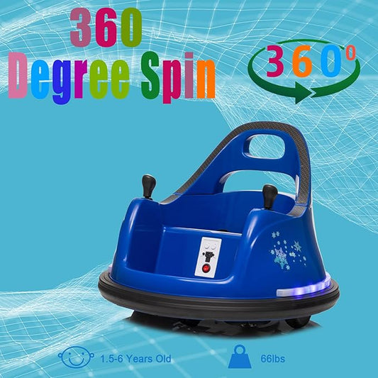 12V Electric Kids Car Ride On Bumpin Bumper Car for Boys and Girls, Electric Bumper Car Toy Gifts W/Parent Remote Control, 360° Spin, Music and Bright LED Lights, Dark Blue