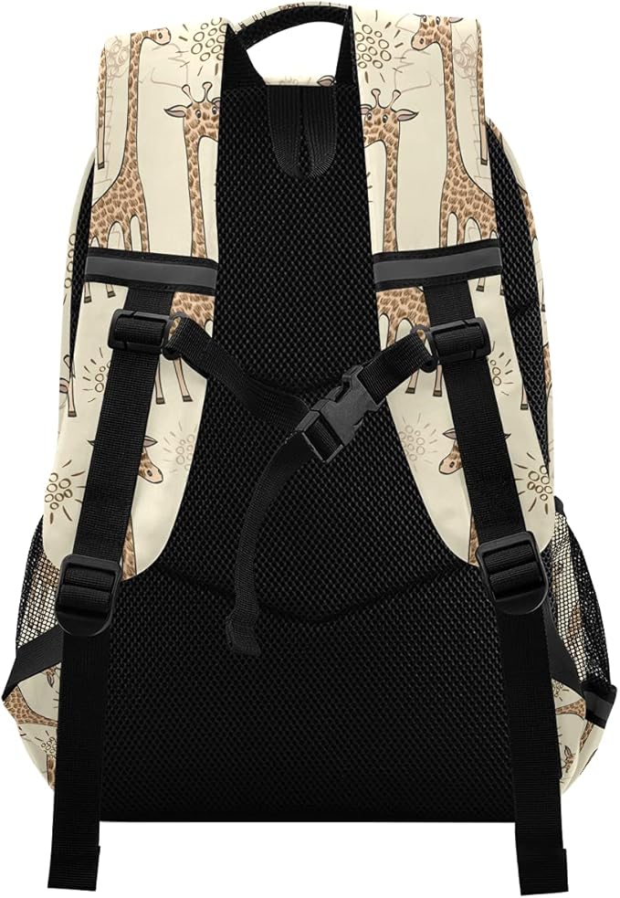 MNSRUU School Backpack with Chest Strap, Animal Cute Giraffe Laptop Backpack, Travel Hiking Backpack for Boys Girls, Rucksack, Knapsack One Size