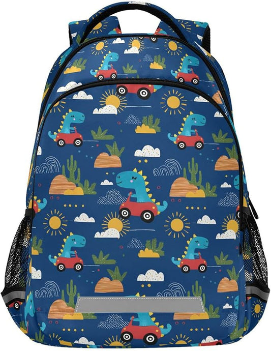 MNSRUU School Backpack with Chest Strap, Dinosaurs Cute Kids Pattern Laptop Backpack, Travel Hiking Backpack for Boys Girls, Rucksack, Knapsack