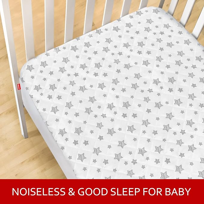 Crib Mattress Protector Waterproof, Quilted Crib Mattress Pad Cover 52" x 28" Extra Soft Breathable Toddler Bed Cover Stretch Up to 8", White Star