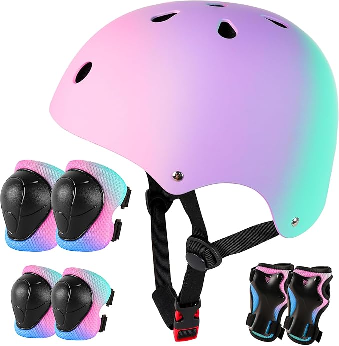 Kids Bike Helmet for 3-5-8-14+ Age Girls and Boys, Kids Helmet with Knee Pads Elbow Pads Wrist Guards,Ventilation Multi-Sport Scooter Roller Skate Rollerblading Skateboarding Climbing Cycling