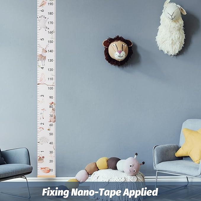 BESSLEE Canvas Kids Growth Chart for Wall, Safari Animals Height Measurement Tracker Gender Neutral, Hanging Ruler with Removable Hook, Nursery Room Playroom Toddler Bedroom Decor, 79”x7.9”