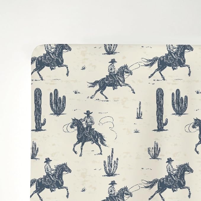 Vintage Western Cowboys Baby Crib Sheets for Boy Girl 52"x28" Retro Cowboy Horse Cactus Soft Stretchy Fitted Crib Mattress Cover Wild Desert Nursery Baby Sheet Fits Crib and Toddler Bed Mattresses
