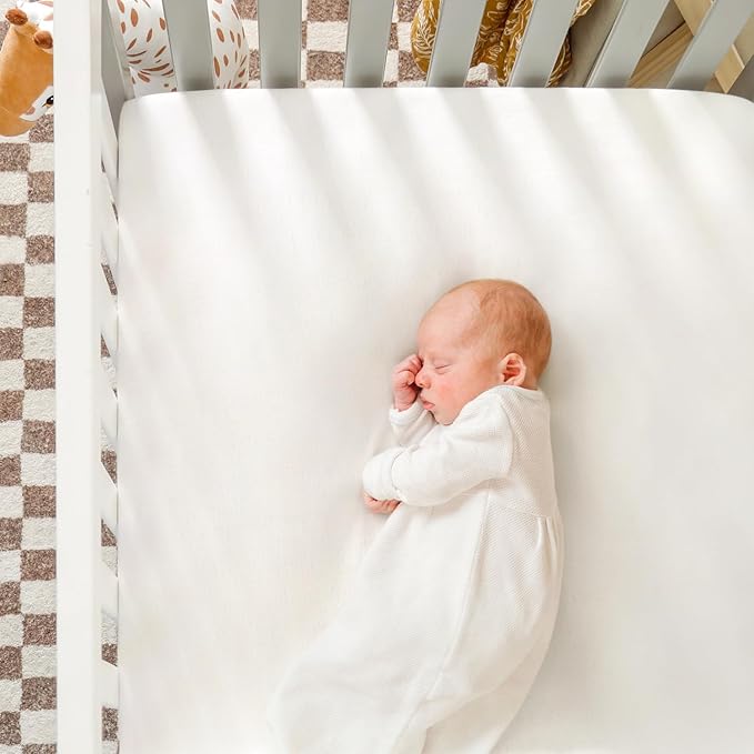 GRSSDER Jersey Crib Sheets for Boys and Girls, Stretchy Ultra Soft Crib Fitted Sheets Set 2 Pack, Universal Fit All Standard Crib Mattress Pads Safe and Snug, Natural White/Sage