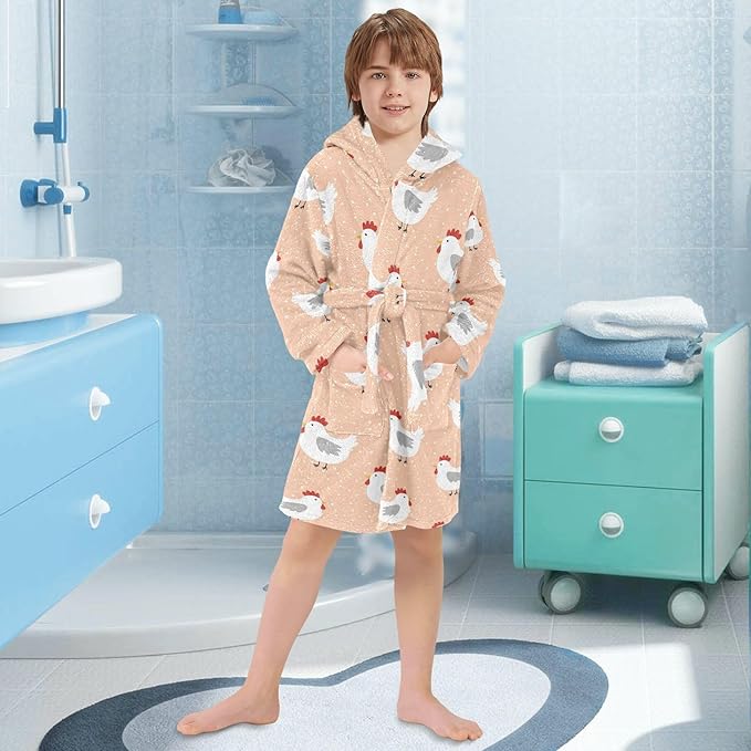 Toddler Baby Hooded Bathrobe for Boys Girls Soft Plush Bath Towel Robe with 2 Pockets for 2-12 Years