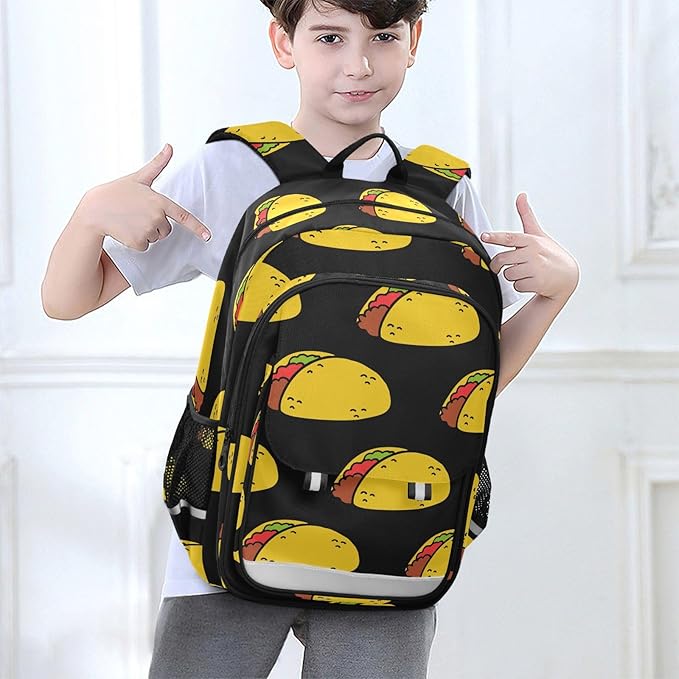Jucciaco Tacos Food School Backpack Laptop Travel Daypack for Kids Girls Boys, Personalized Computer Notebooks Bookbag with Adjustable Padded Straps