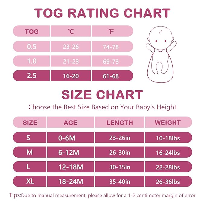 Mosebears Sleep Sack Baby Winter Wearable Blanket with 2-Way Zipper,2.5 TOG Cotton Sleep Sack Unisex (Blush, 12-18 Months)