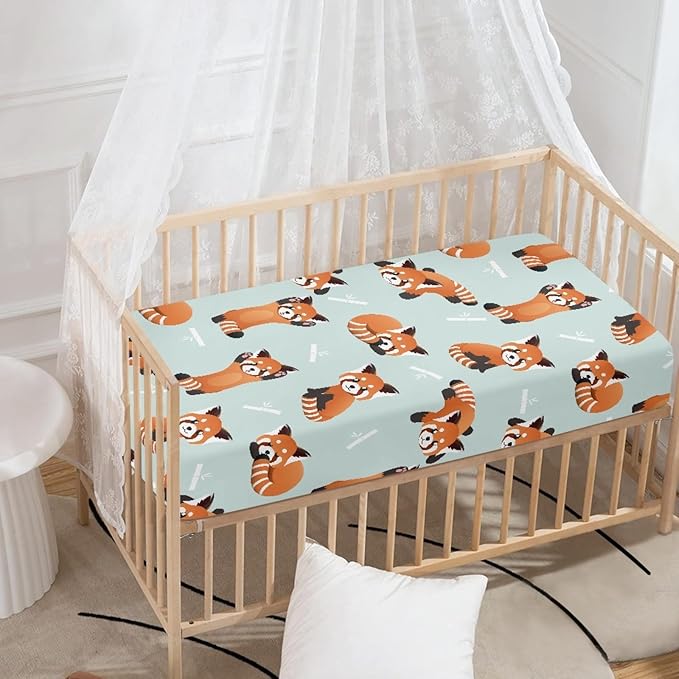 Red Little Raccoon Baby Crib Sheets Fitted Crib Sheets Kid Crib Fitted Sheets Crib Cover Single Pack 28"x52" for Boys Girls