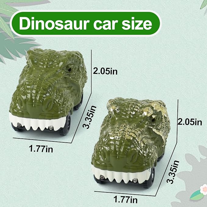 BEMITON Pack of 2 Dinosaur Car Toy - Birthday Gifts for 3 4 5 6 7 Year Old Boys Kids, Replacement Track Car with LED Light Up - Dino Accessories Compatible with Race Track Building Kits