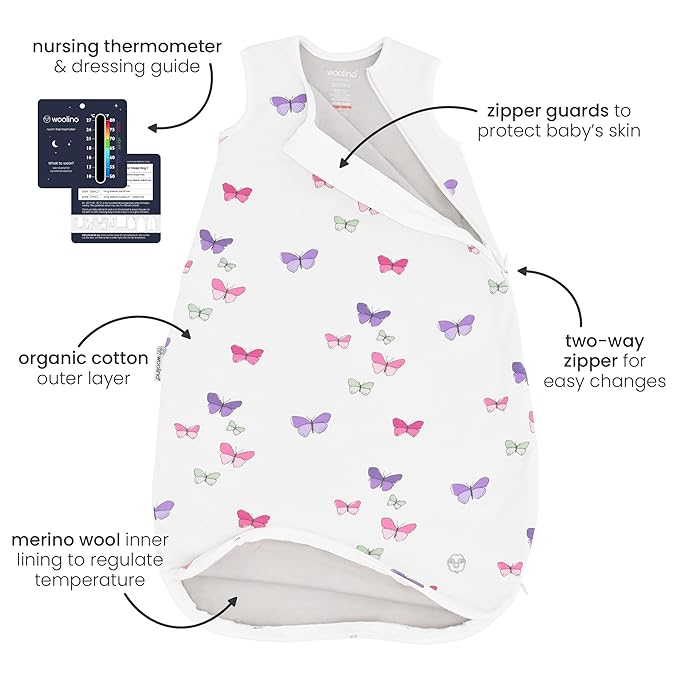Woolino Merino Wool and Organic Cotton Baby Sleeping Bag - 4 Season Classic Sleep Sack - Two-Way Zipper Sleeping Bag for Baby and Toddler - 0-6 Months - Sage