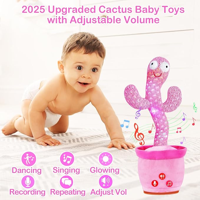 River Mill Rechargeable Dancing Talking Cactus Toy Mimics Back, Mimicking Singing Cactus Baby Toy, Educational Learning Baby Toys w/ 51 English Songs for Babies, Baby Girl Toys Gifts 18 Months+