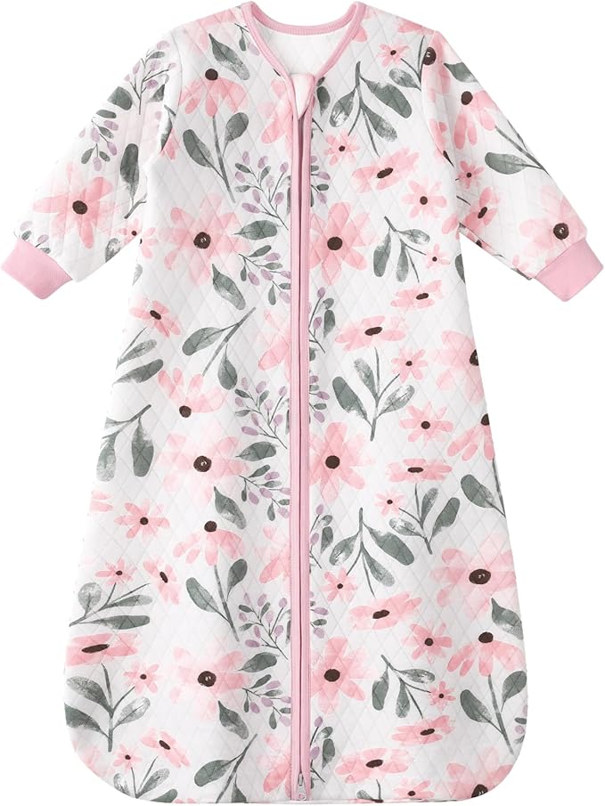 Yoofoss Baby Sleep Sack 12-18 Months 1.0 Tog Long Sleeve Sleep Sack Organic Cotton Wearable Blanket for Toddlers 2-Way Zipper Quilted Sleeping Sacks(Large)